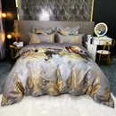 GobekUsa Black Gold Jacquard Egyptian Cotton Bedding Set, Satin Duvet Cover, Fitted Sheet Pillowcases