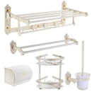 GobekUsa Aluminum Bath Hardware Set: Shelf, Towel Rack, Paper Holder, Brush Holder, Hooks