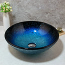 GobekUsa Blue Tempered Glass Basin Sink Set with Faucet for Bathroom Counter Top