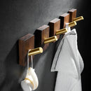 GobekUsa Brass Brushed Gold Wall Hook for Bathroom and Kitchen with Wood Accent