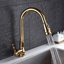 GobekUsa Gold Kitchen Faucet Pull Out Swivel Water Mixer Tap Single Handle Sink