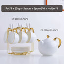 GobekUsa Elegant Bone China Tea Set | Porcelain Teacup & Teapot Set White Gold