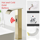 GobekUsa Gold Sensor Waterfall Basin Faucet Automatic Touchless Hot Cold Mixer Bathroom