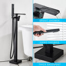 GobekUsa Black Floor Mounted Bathtub Faucet Set with Waterfall Mixer Tap