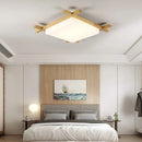 GobekUsa Japanese Wood Ceiling Light Tatami Lamp Flush Mount Living Room Bedroom Square