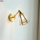 GobekUsa Copper Wall Sconce Glass Nordic Wall Lamp LED Pull Chain Switch