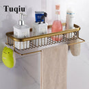 GobekUsa Gold Brass Bathroom Shelf with Towel Hanger, Shampoo Holder, and Basket