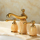 GobekUsa Gold Brass Jade 3 Hole Widespread Basin Faucet with Double Handle