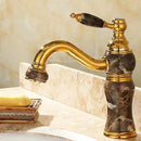 GobekUsa Brass and Jade Bathroom Basin Sink Faucet Gold Mixer Tap