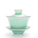 GobekUsa Celadon Tea Tureen & Flower Gaiwan Kung Fu Tea Set 140ml Puer Kettle