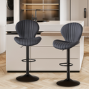 Swivel Bar Stool with Adjustable Height, Leather Seat & Iron Base