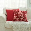 GobekUsa Geometric Chenille Lumbar Pillowcase - Modern Red Gold Jacquard Decor Cover