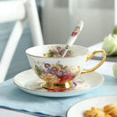 GobekUsa Elegant Floral Bone China Tea Cup Set 200ml - Premium Porcelain Teacup Saucer Spoon