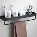 GobekUsa Black Aluminum Bathroom Shower Shelf with Hook Bar and Shampoo Holder