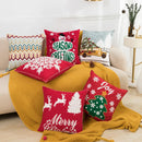 GobekUsa Christmas Embroidered Cushion Cover 45x45cm - Red Green Santa Snowflake Deer Snowman