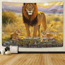 GobekUsa Lion Tapestry African Grassland Animals Cartoon Wall Hanging Blanket