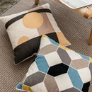 GobekUsa Geometric Embroidery Cushion Cover Set - Blue Coffee Yellow Grey Abstract Square