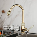GobekUsa Golden Jade & Diamond Handle Kitchen Faucet with Swivel Pull Out Function