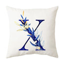 GobekUsa Blue Alphabet Flower Letter Pillowcase for Home Decor