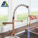 GobekUsa LED Light Rose Gold Kitchen Faucet with Pull Down Spring Swivel Spout
