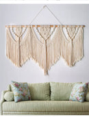 GobekUsa Large Hand-Woven Macrame Wall Hanging Tapestry with Wooden Stick & Tassels