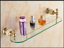 GobekUsa Brass Jade Bathroom Hardware Set: Corner Shelf, Paper Holder, Towel Bar, Soap Basket, Rack.
