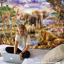 GobekUsa Lion Tapestry African Grassland Animals Cartoon Wall Hanging Blanket