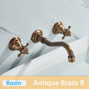 GobekUsa Antique Brass Basin Faucet Wall Mounted Dual Handles Swivel Spout Mixer Tap