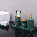 GobekUsa Dark Green Marble Bathroom Set - Nordic Light Luxury Tray Toothbrush Holder Soap Dispenser Kit
