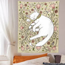 GobekUsa Cute Cat Botanical Flower Ins Style Cartoon Wall Art Tapestries for Home Decor