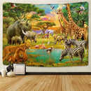 GobekUsa Lion Tapestry African Grassland Animals Cartoon Wall Hanging Blanket