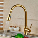 GobekUsa Gold Brass Kitchen Faucet Rotatable Mixer Tap Single Handle Hot&Cold Water