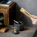GobekUsa Black Pottery Ashtray with Cover: Stylish, Large Capacity Ceramic Ashtray