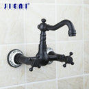 GobekUsa Black Swivel Wall Mounted Bathroom Faucet with Ceramic Base - 2 Handles