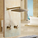 GobekUsa Antique Brass Round Wall Mounted Rainfall Shower Faucet Set with 2 Handles