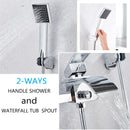 GobekUsa Black Wall Mount Bathtub Shower Faucet with Waterfall Spout