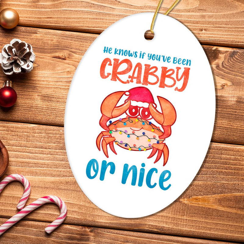 He Knows if You’ve Been Crabby or Nice Funny Vacation Theme Ornament, Christmas in July Decor