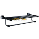 GobekUsa Black Aluminum Towel Rack with Hook, Wall-mounted Bathroom Towel Holder and Shelf