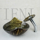 GobekUsa Golden Leaf Vessel Glass Sink Set with Chrome Faucet