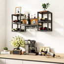 Heavy-duty Wall Mounted Wine Rack with Glass Holder Metal Frame 8-Bottle Holder-Rustic Brown by LJGDeals