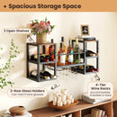 Heavy-duty Wall Mounted Wine Rack with Glass Holder Metal Frame 8-Bottle Holder-Rustic Brown