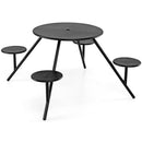Round Picnic Table for 4 with Umbrella Hole and Iron Seats by LJGDeals