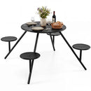 Round Picnic Table for 4 with Umbrella Hole and Iron Seats by LJGDeals