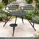 Round Picnic Table for 4 with Umbrella Hole and Iron Seats by LJGDeals