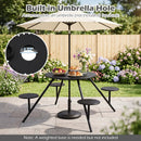 Round Picnic Table for 4 with Umbrella Hole and Iron Seats by LJGDeals