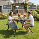 Round Picnic Table for 4 with Umbrella Hole and Iron Seats by LJGDeals