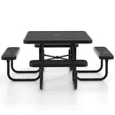 Square Picnic Table and Bench for 8 Person with Seats and Umbrella Hole-Black by LJGDeals