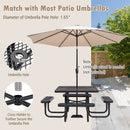 Square Picnic Table and Bench for 8 Person with Seats and Umbrella Hole-Black by LJGDeals