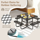 Square Picnic Table and Bench for 8 Person with Seats and Umbrella Hole-Black by LJGDeals