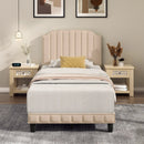 Heavy Duty Upholstered Bed Frame with Rivet Headboard by DirectDeals